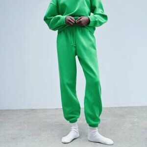 Zara Kelley Green Plush Jogging Pants - Distressed Sweat Pants Cozy Cotton Blend